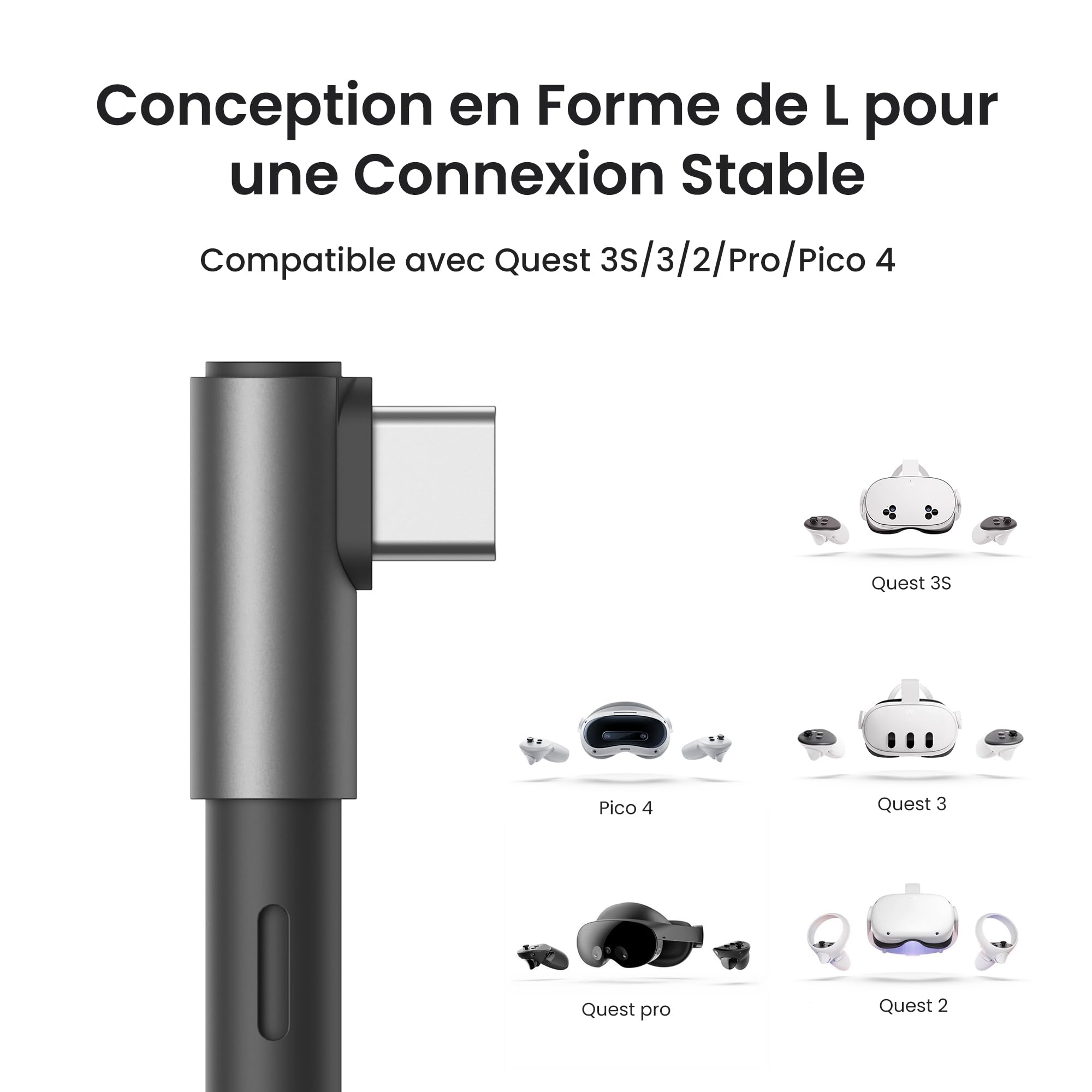 KIWI design Câble Link avec Chargement 5M Compatible avec Meta Quest 3s Quest 3 Quest 2/Pro/Pico 4 Accessoires et PC/SteamVR, Câble USB 3.0 à USB C Link avec Super Rapide 5 Gbps, pour Jeu Prolongé