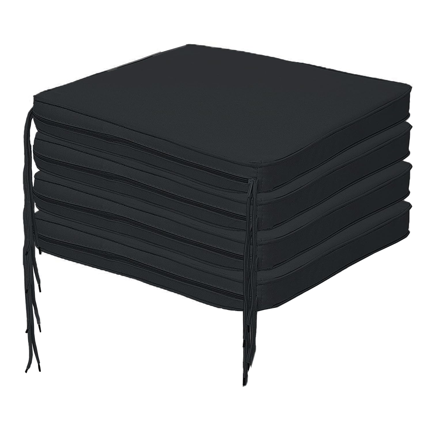 Pinkfairy Seat Pads with Ties for Dining Chairs, 40x40 cm Adjustable Kitchen, Office and Garden Chair Water Resistant Non Slip Comfortable Cushions (Black, Set of 4)