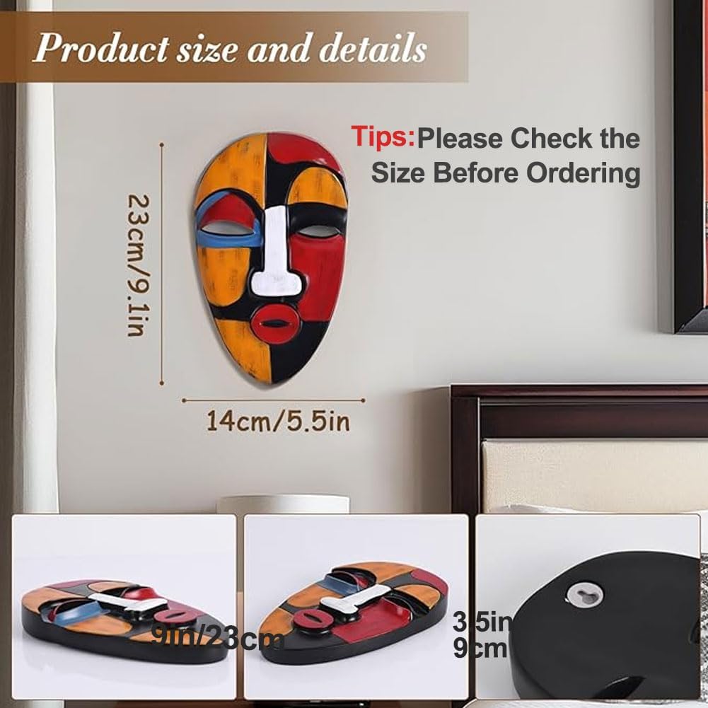 QIANLING African Masks Wall Decor, Resin Abstract African Mask, African Masks Wall Decor for Home Decor Modern, African Tribal Art Wall Decor,Wall Hanging Masks for Living Room, Office, Bedroom