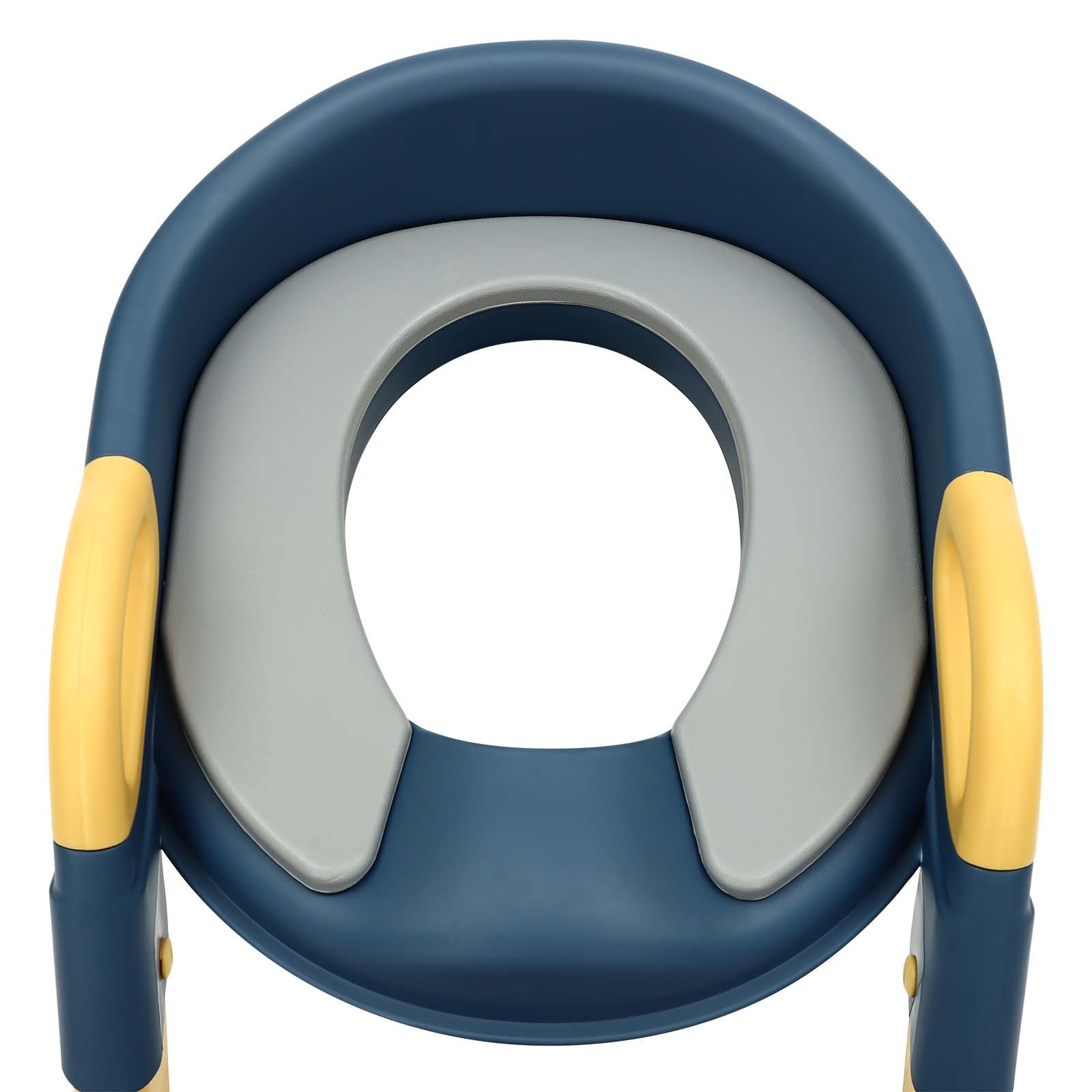 Regolabile in altezza per bambini, con cuscino in poliuretano rimovibile, stabile e antiscivolo e maniglia di sicurezza, per bambini, sedile WC con scale (blu)