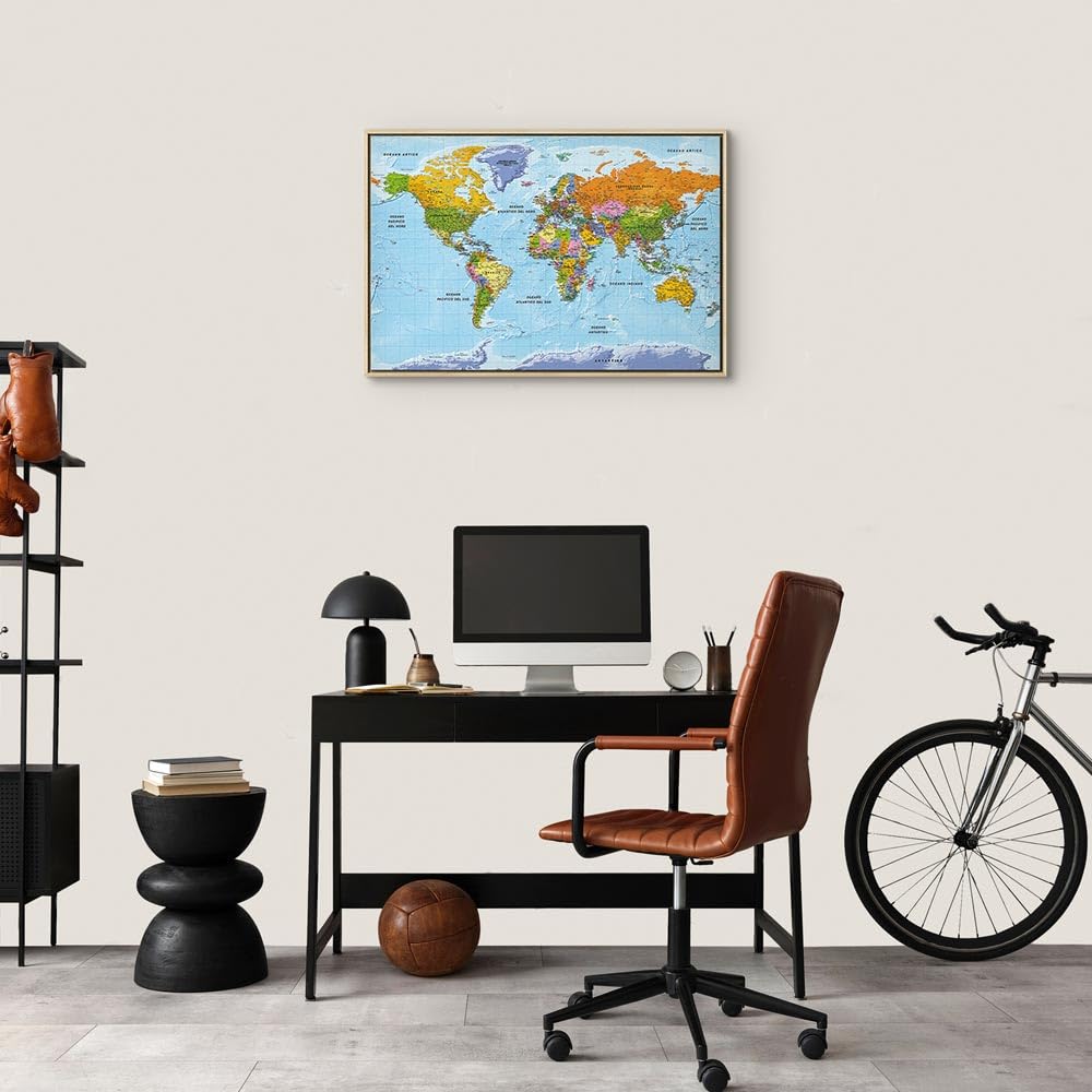murando - Quadro Terra 120x80 cm 1 Pezzo - Stampa su Tela Canvas con Struttura - Quadri Moderni Soggiorno Grandi - Murale Arte Decorazioni da Parete Immagini Decori - Mappamondo Italiano k-A-0458-b-a