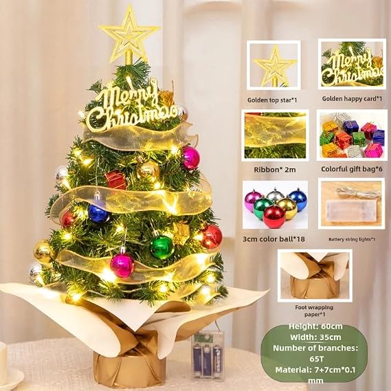 Mini Christmas Tree Artificial Small Christmas Tree with LED Lights Table Top Little Christmas Tree 24