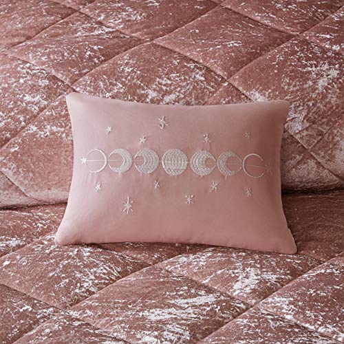 Intelligent Design Felicia Luxe Comforter Velvet Lush Double Sided Diamond Quilting, Modern All Season Bedding Set With Matching Sham, Decorative Pillow, Full/Queen(90"X90"), Blush 4 Piece #TOP4