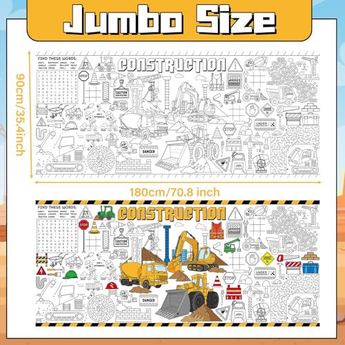 Image of Construction Giant Coloring Poster for Kids Large Coloring Tablecloth Big Paper Sheets Page Dump Truck Table Cloth DIY Activity Game Art Crafts Mat Wall Home Classroom Party Decoration Supplies
