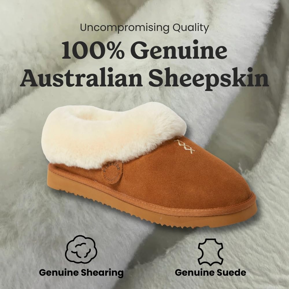 Fireside By Dearfoams Women's Adelaide Slippers, Genuine Shearling Suede Scuff, Memory Foam Slip-in House Shoes - Image 3