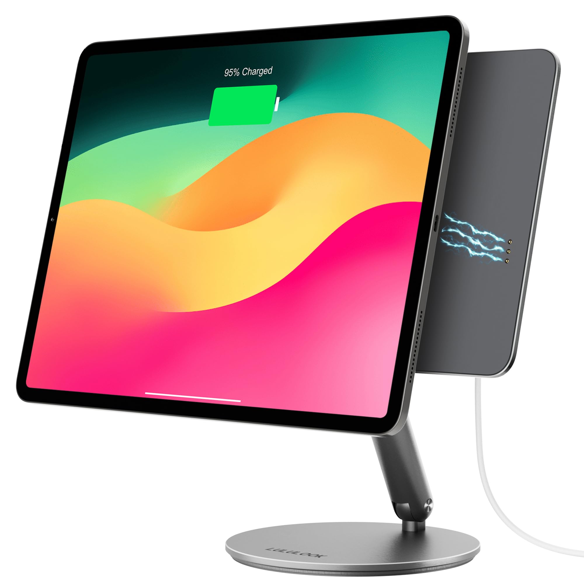 Magnetic Wireless Charging iPad Stand, Upgraded 360° Rotating Adjustable Tablet Stand, Full Aluminium for iPad Pro 12.9" 6th/5th/4th/3rd/Air 13" M3(2025)/Air M2