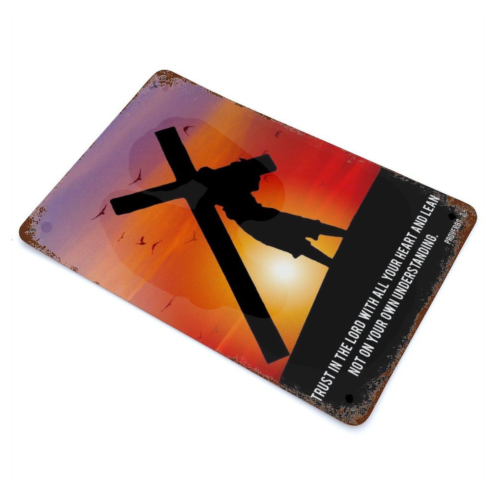 Jesus with Cross Distressed Metal Wall Sign 11.8"x7.9", Industrial Home Decor for Garage, Pub Or Kitchen