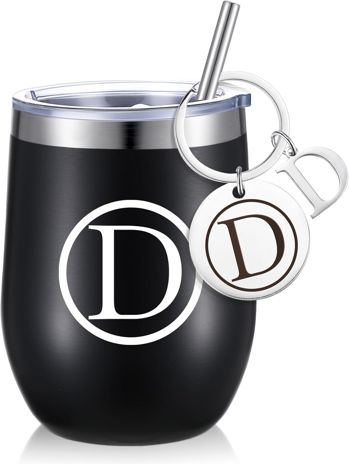 Dandat Personalized Wine Tumbler Cup with Keychain 12oz Black Stainless Steel Travel Mug with Lid Straw for Employee Teacher Coworker Nurse Volunteer Appreciation Gifts(D Style)