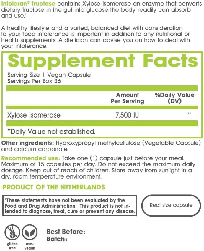 Miniatura 8 de Intoleran Enzimas digestivas de fructasa - 36 cápsulas  Suplemento para la intolerancia a la fructosa  Enzimas para ayudar a digerir alimentos y