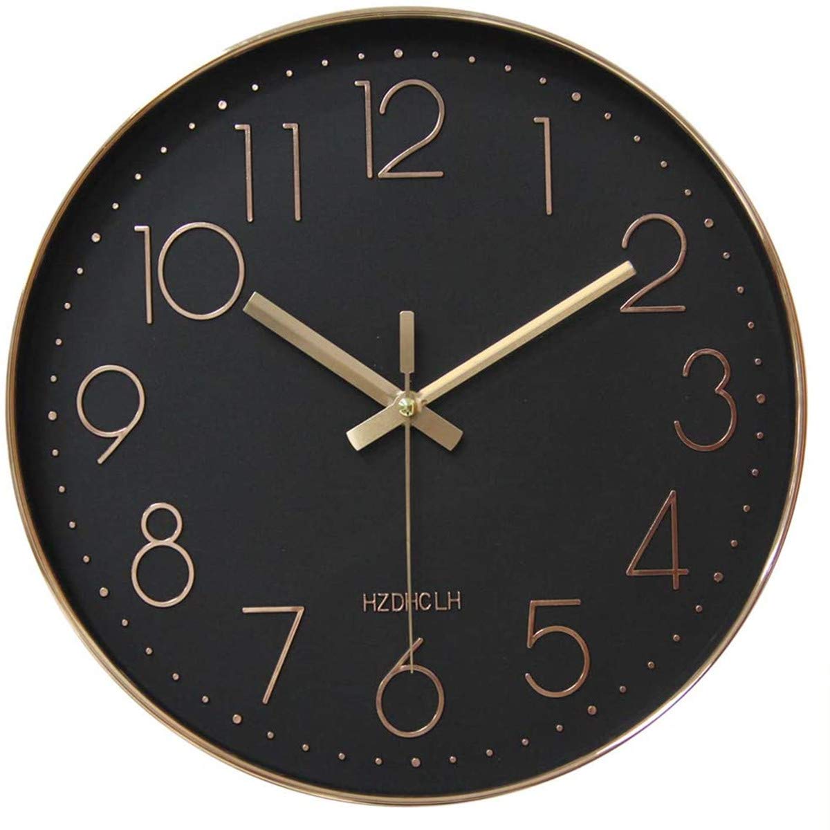 HZDHCLH 12 inch Black Wall Clocks Battery Operated, Small Silent Non Ticking Wall Clock for Living Room Bedroom Kitchen Office Classroom Decor(Black Rose Gold)