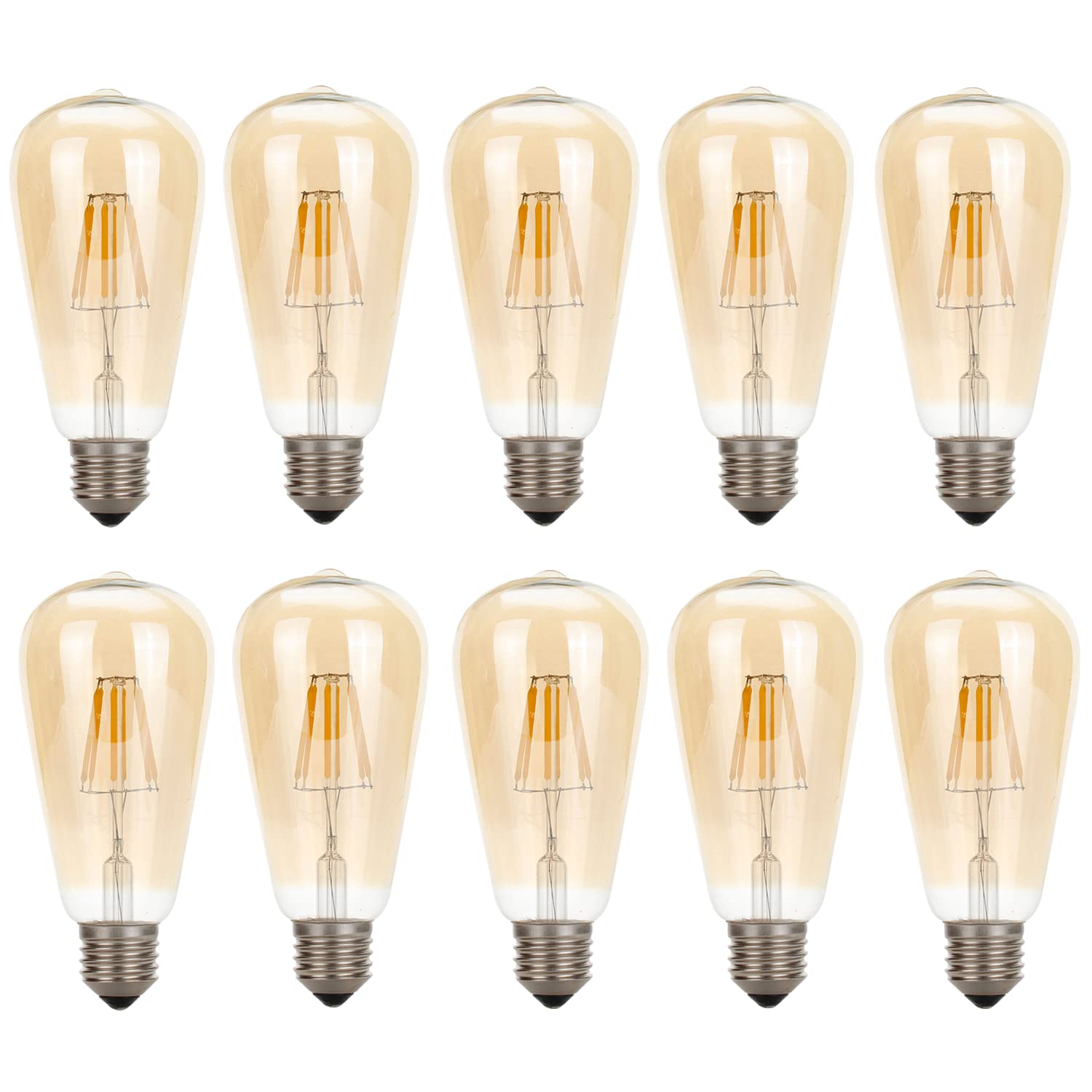 LEDSone LED Edison Bulb, Vintage Light Bulb, 4W E27 Screw 2700K ST64 LED Bulbs, Led Filament Bulbs, Antique Style Retro Amber Glass Screw Lamp 220V - 10 Pack