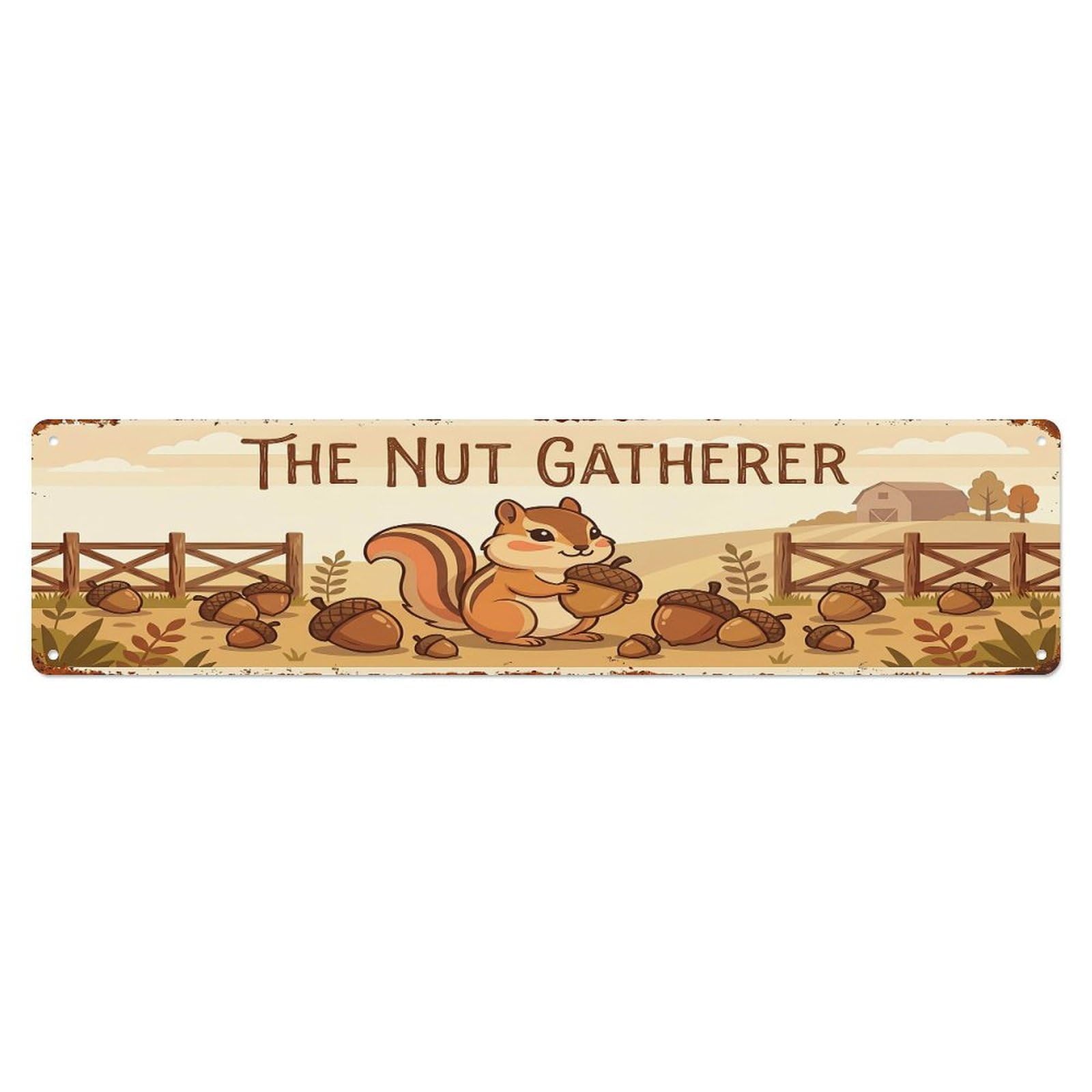 Vintage Chipmunk Farm Scene The Nut Gatherer Metal Tin Sign