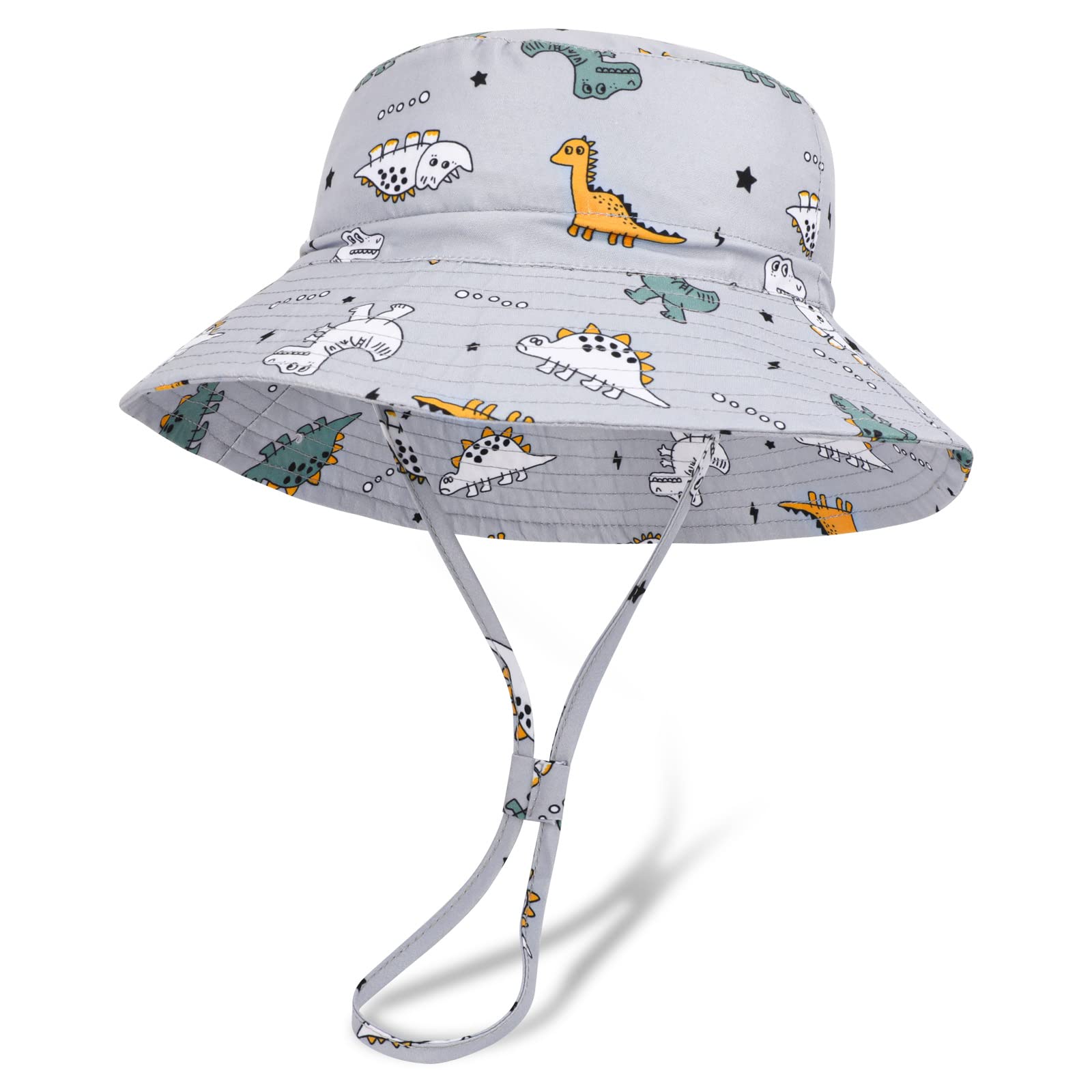 JUPSKKids Sun Hat Toddler Baby Summer Beach Hat Sun Protection Fishing Hat Outdoor Adventure Bucket Hat with Adjustable Strap Dinosaur Pattern for 2-4 Years Old Boys