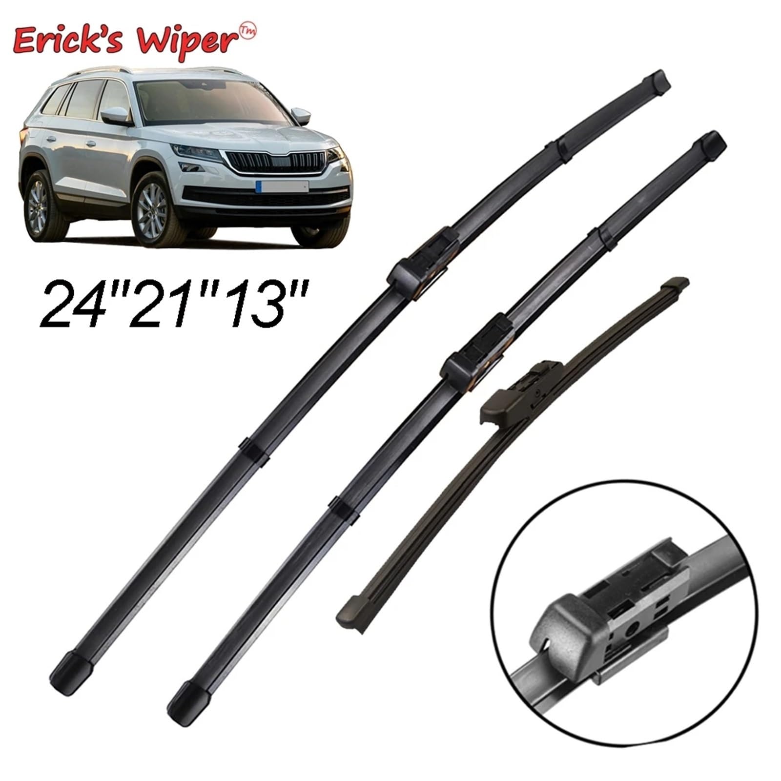 para Skoda Kodiaq 2020 2021 2022 2023 Escobillas limpiaparabrisas para Lluvia, Volante a la Izquierda, Juego de escobillas limpiaparabrisas Delanteras y traseras de 24", 21" y 13".
