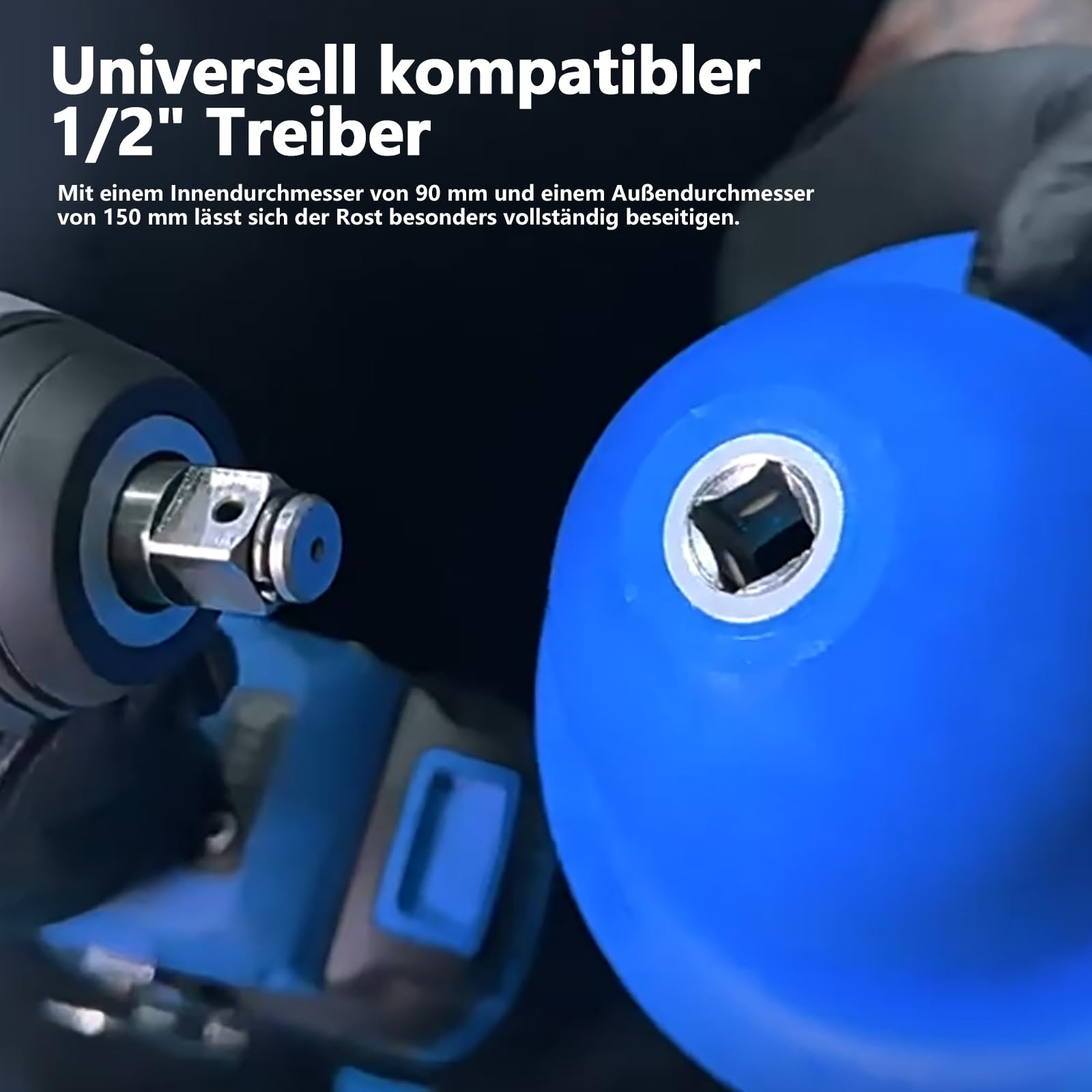 HOSPAOP Smerigliatrice mozzo ruota 90/150 mm con azionamento da 1/2" – Smerigliatrice a testa sferica & mozzo pulitore per auto, SUV e furgoni, smerigliatrice per mozzi di rimozione della ruggine