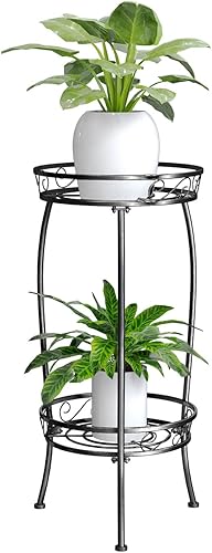 Soporte para plantas para interiores y exteriores, estante de metal de 2 niveles de 27 pulgadas de alto, estante resistente para macetas para