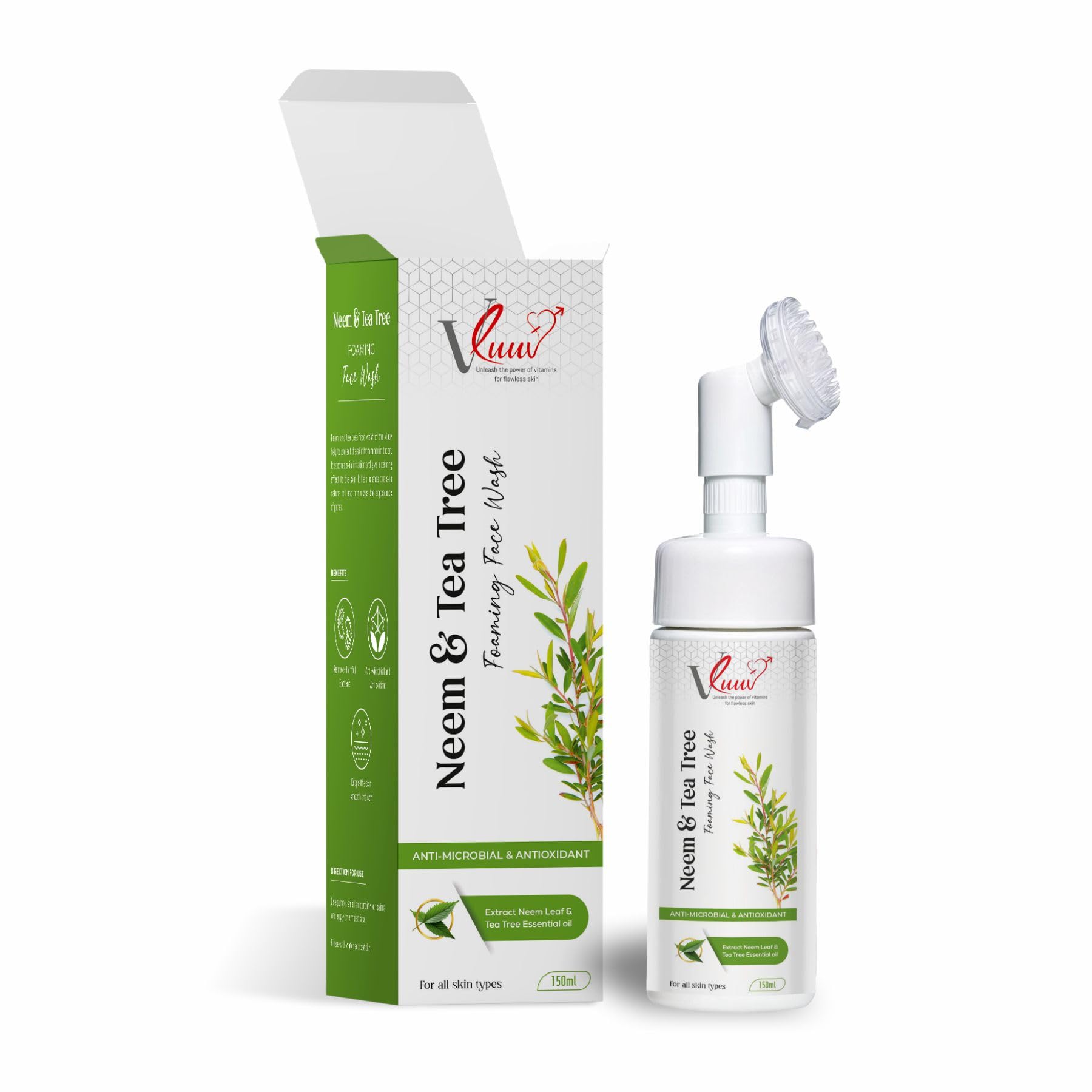 Vluuv Neem Face Wash | Anti-Acne & Oil Control Face Wash |Prevents Pimples |100% Botanical Extracts| Suitable for All Skin Types |Paraben & Sulphate-Free (150 gm)