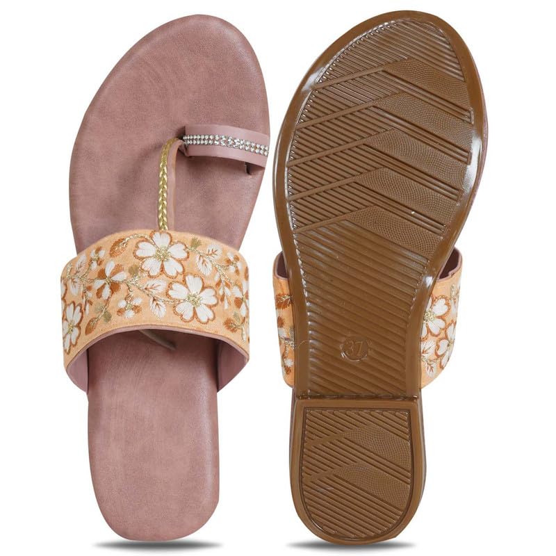 Image of DFR Flip Flops for Women Daily Use Comfortable Ethnic Embroidered Girls Slippers flipflops chappals