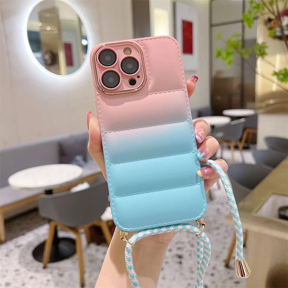 Lanière iPhone 13 Pro Max silicone doudoune dégradé rose bleu - 8