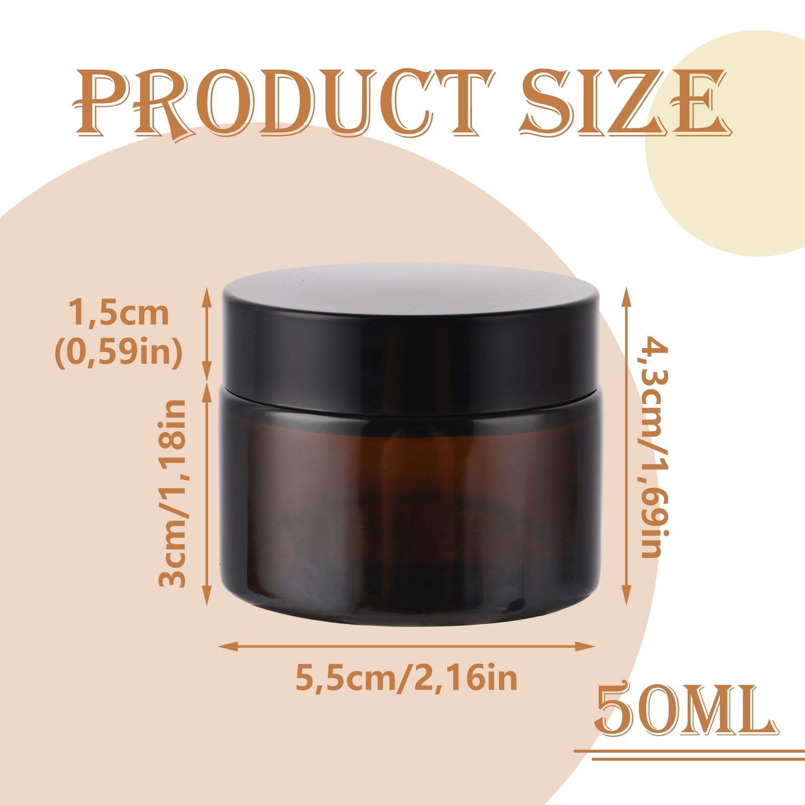 YAYODS Lot de 20 Pot de Crème en Verre Ambré 50ml - Vide et Rechargeable avec Couvercle Noir - Récipient Cosmétique Anti-UV Sans BPA pour Crème, Lotion, Huiles Essentielles - Kit de Voyage avec Étique
