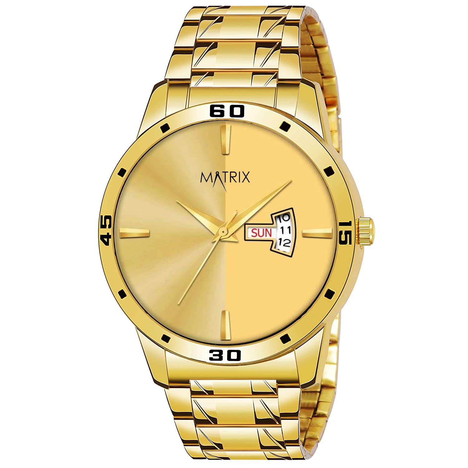 Matrix Men Stainless Steel Day & Date Analogue Wrist Watch & Boys (Gold Band), Band Color-Gold,Dial Color-Gold (B09XHVG1DN) Amazon Price History, Amazon Price Tracker