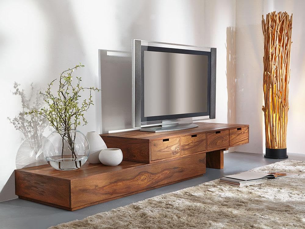 SMAART CRAAFTS Portugal Solid Wood Tv Unit/Stand for Led LCD | Premium Extendable Tv Stand for Bedroom | Japandi Style Muji Style Tv Unit | Pure Acacia Wood, Provincial Teak Finish-image-31