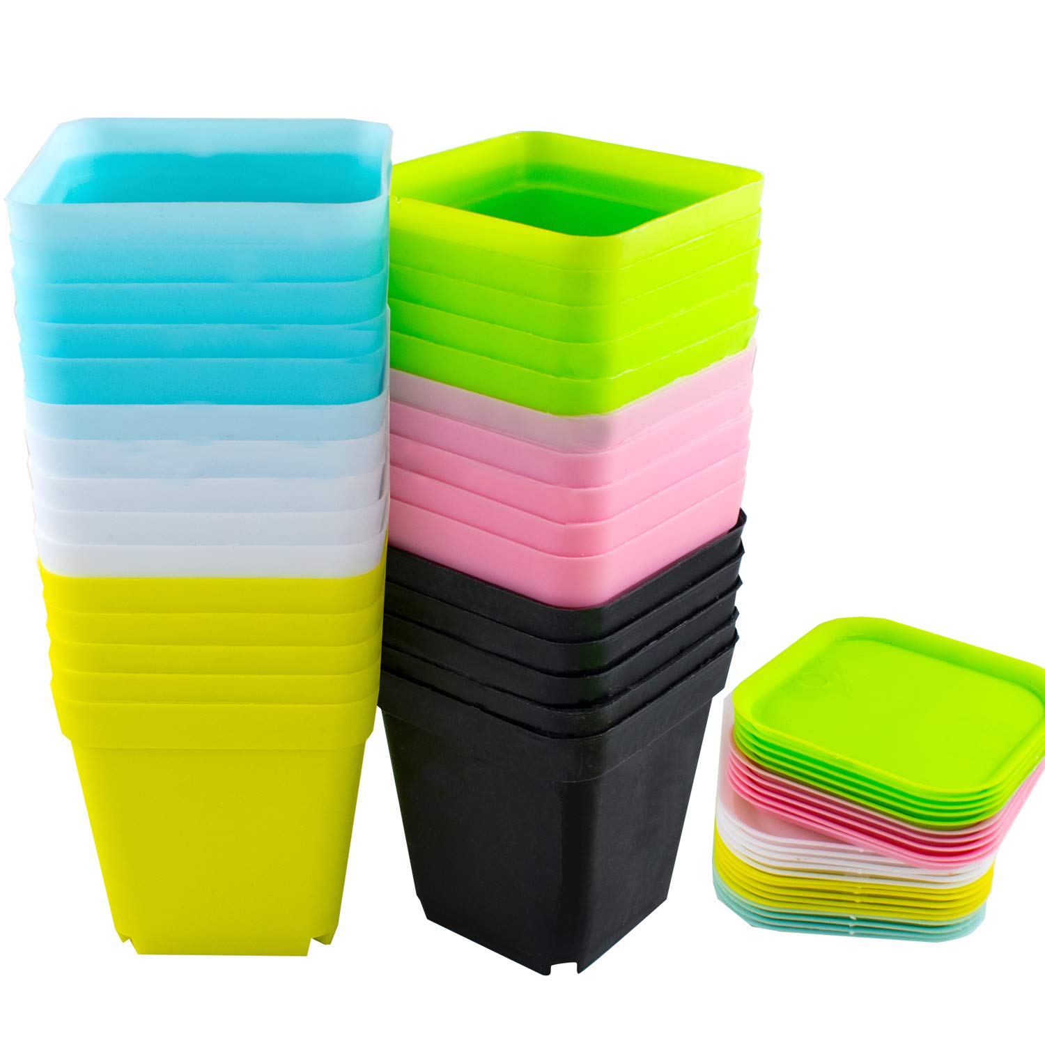 Buy 30 Pack Multi Color Square Plastic Garden Pots with Saucer Nursery