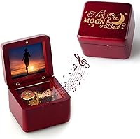 Vista 7 de Caja de música de madera natural con grabado láser vintage, mini caja musical con reloj de cuco, marco de foto musical, regalo para el día