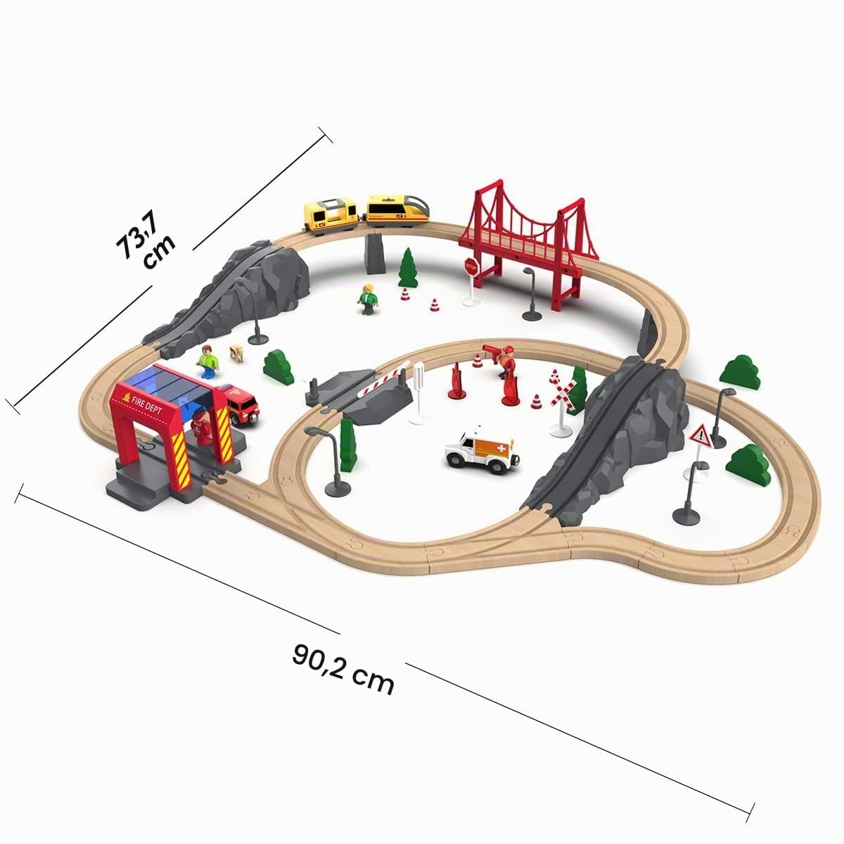 Giant bean Ferrovia in Legno, Set da 72 Pezzi Trenino Legno Bambini | Per Bambini da 1 a 3 anni, Regalo Per Ragazzi e Ragazze