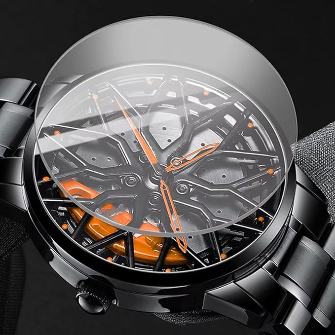 Image of Men's Sport Quartz Watch Car Wheel Multicolour Dial Wheel Dial 360 Rotating Casual Fashion Stainless Steel Alloy Mens &Boy's Luxury Metal Gift Creative Watch