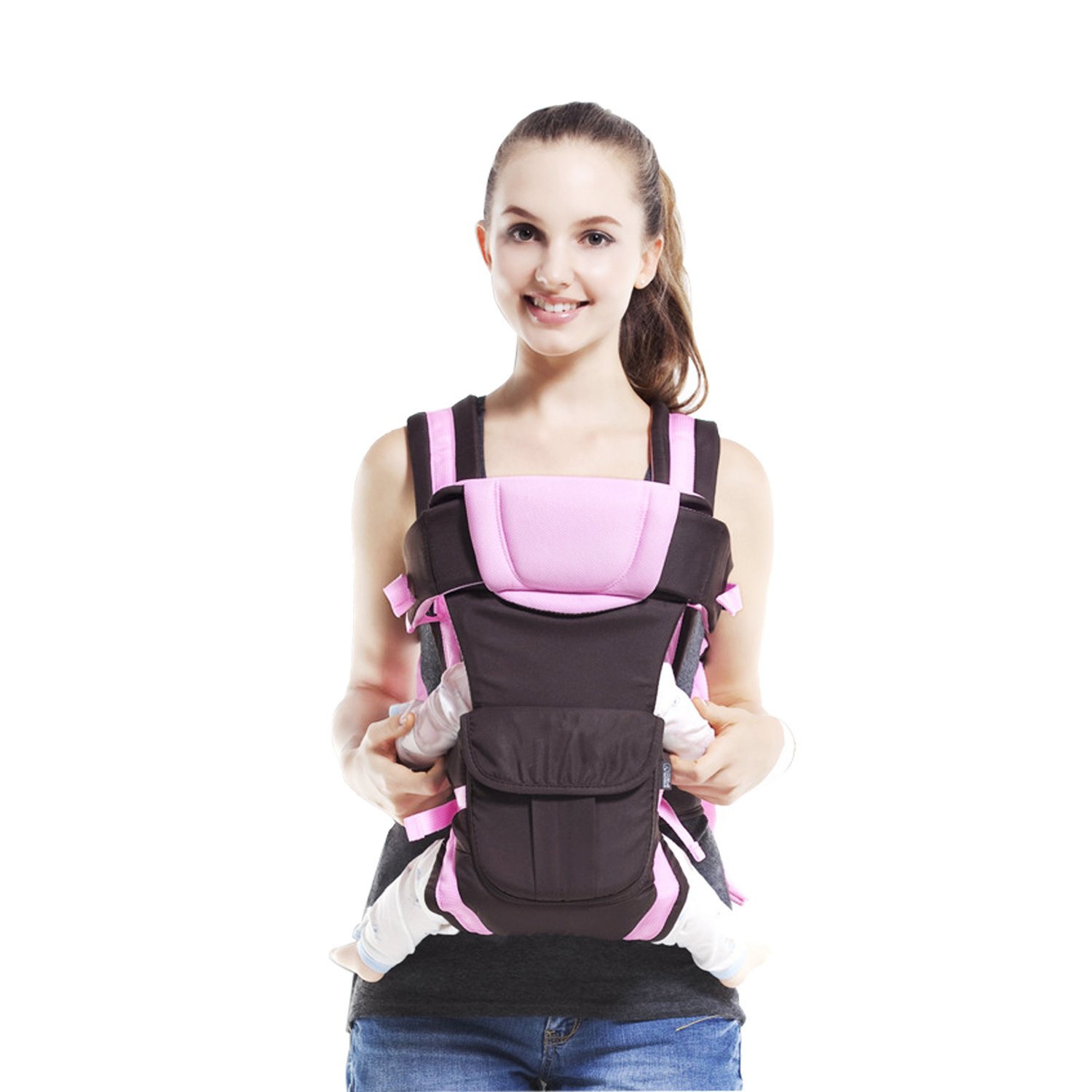 SONARIN All Season Marsupio Neonati con portabiti con cinghia variabile e schienale rimovibile,Ergonomico,Sicuro, Confortevole, adattato al crescente sviluppo del tuo bambino(Rosa)