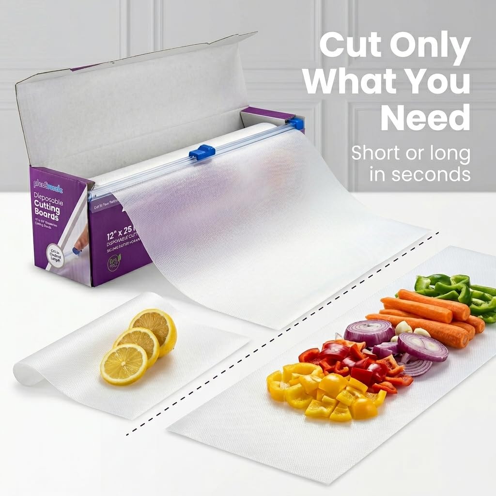 Hojas de tabla de cortar desechables con cortador deslizante integrado, tablas de cortar de plástico flexibles para preparación de comidas de cocina, camping, viajes, portón trasero y uso