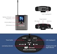Vista 7 de HOTEC Sistema de micrófono inalámbrico UHF con doble solapa/Lavalier y micrófonos de auriculares sobre PA, mezclador, altavoz, máquina de karaoke