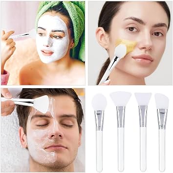 Face Mask Brush, 4 PCS Silicone Face Mask Applicator Brushes, Quick Drying Cosmetic Scrapers, Easy Clean Facial Skin Care Beauty Tool for Facial Eye Mud Mask Serum DIY Cream Lotions