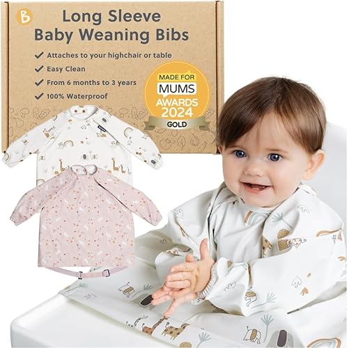Miniatura 12 de BIBaDO - Long Sleeve Baby Bibs - Babies & Toddlers 6-36 Months - Coverall Baby Led Weaning Bib - Easy Wipe, Soft & Waterproof Conejitos