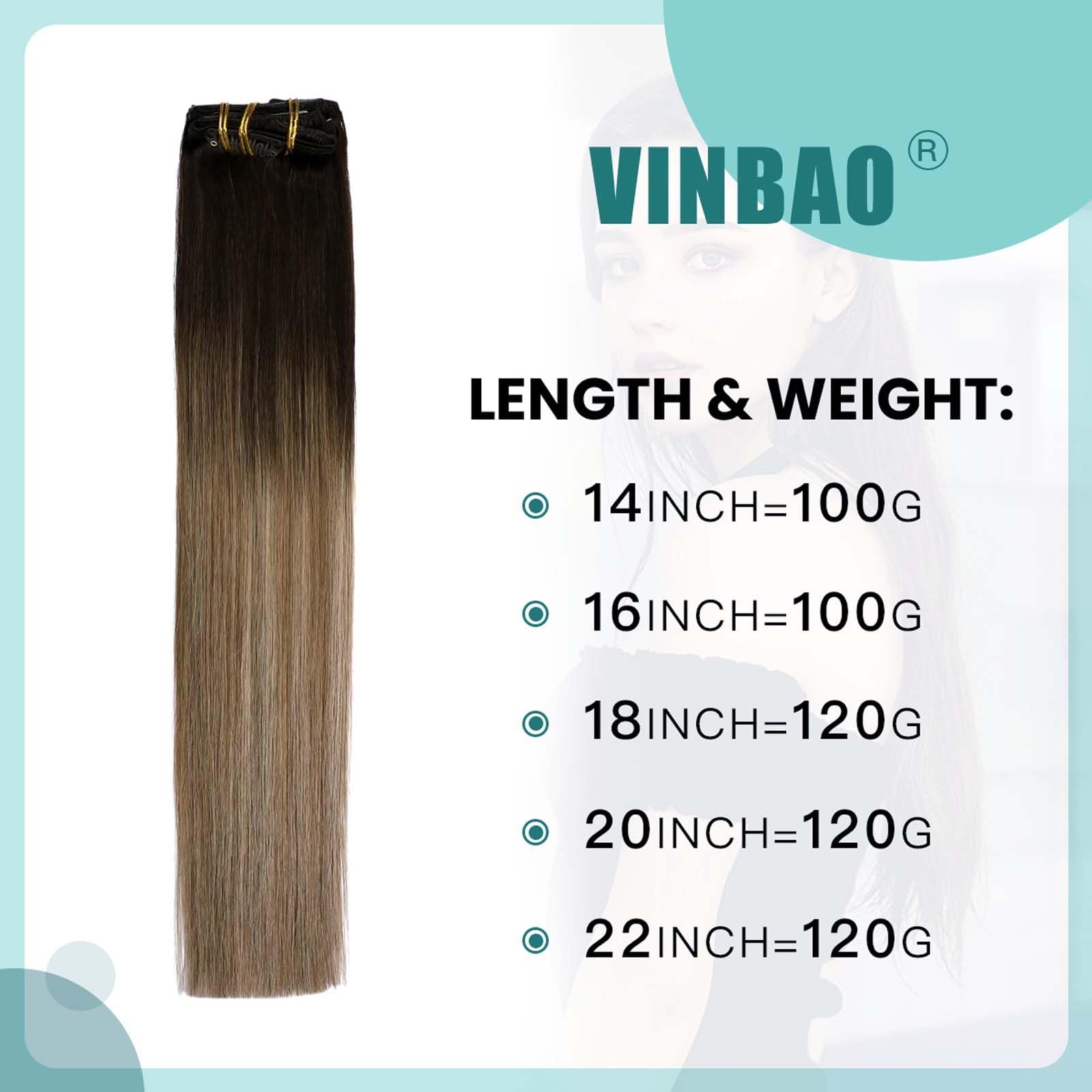VINBAO Extension Clip Capelli Veri, Naturali Da Castano Più Scuro a Biondo Sporco Extension Capelli Veri Clip, 50cm Remy Umani Naturali Capelli Extension con Clip 120g 6pcs (#C2/6/18, 20'')