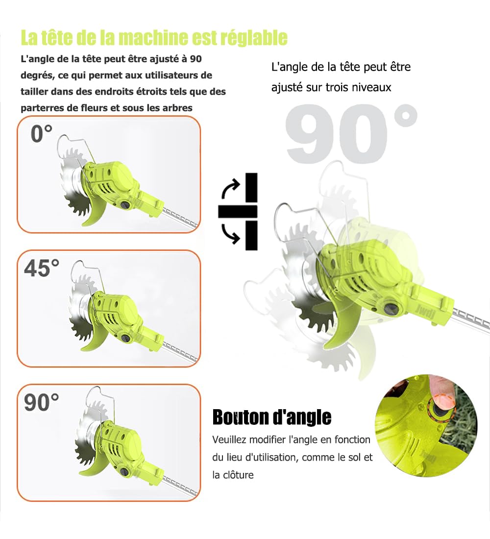 Coupe Bordure sans Fil avec Batterie 21V Debroussailleuse Electrique sans Fil avec 2 Batteries de 2,0 Ah et 650W Debrouissalleuses Batterie avec Moteur de 6 000 TR/Min, Efficace et Facile