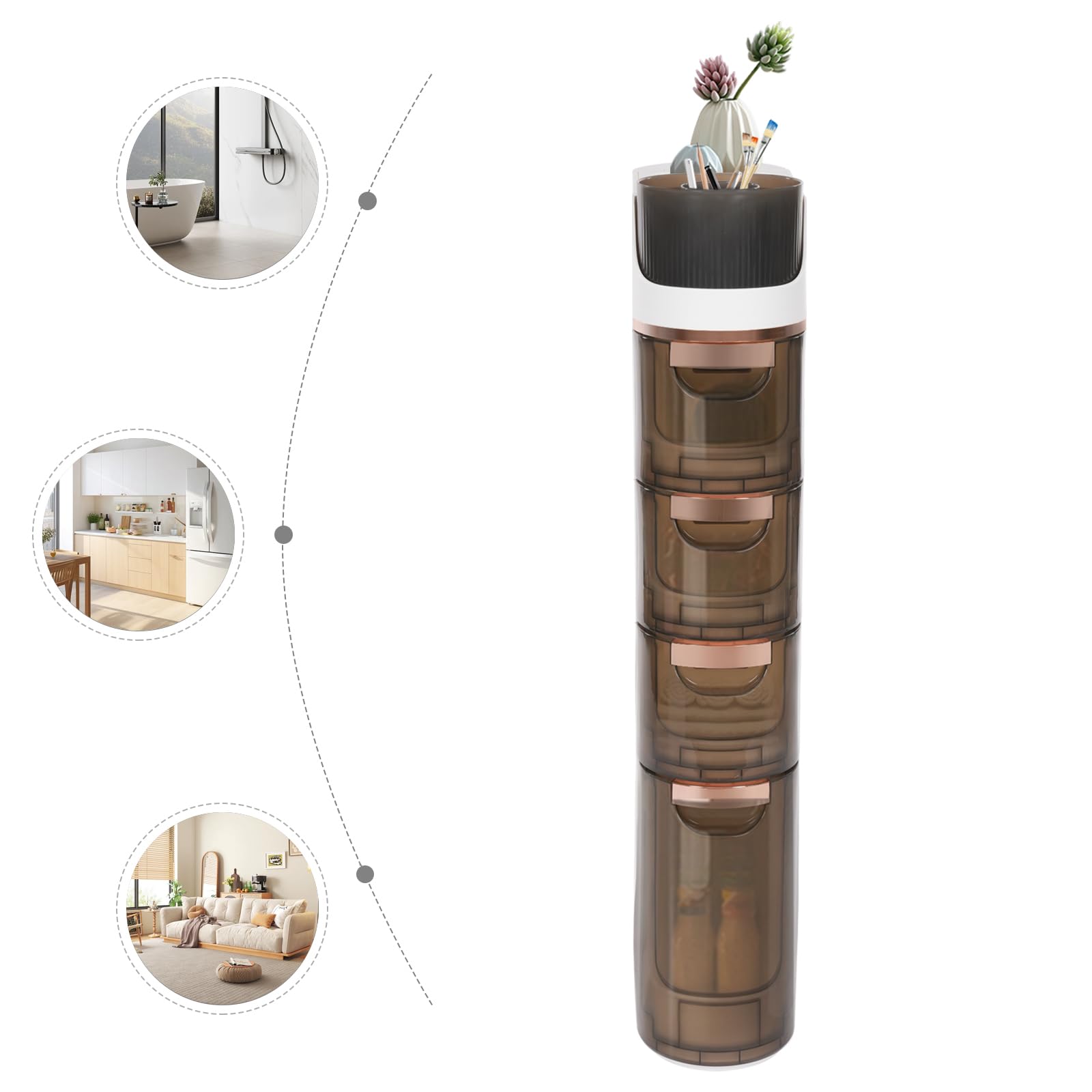 Carrito de almacenamiento estrecho con 4 cajones, cajonera con suelo alto, giratorio, espacio de almacenamiento superior para baño, dormitorio, salón, organización máxima