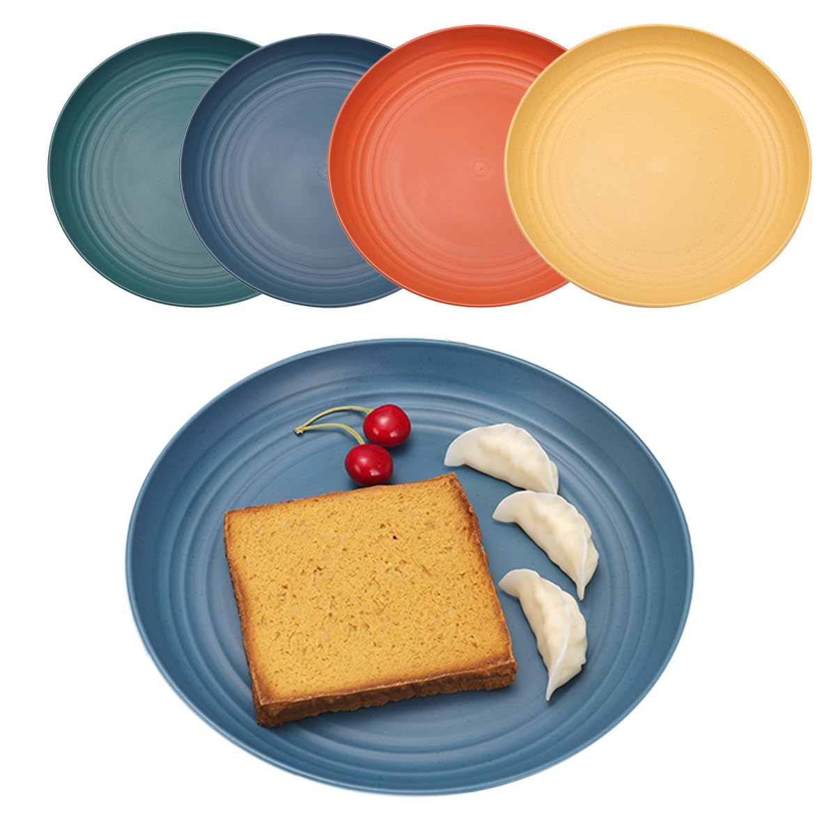 LJYING 9 Inch Plastic Dinner Plates Set of 4 Reusable and Unbreakable BPA Free Dishwasher & Microwave Safe Lightweight Camping Plates Mix Colors (Dark Colour)