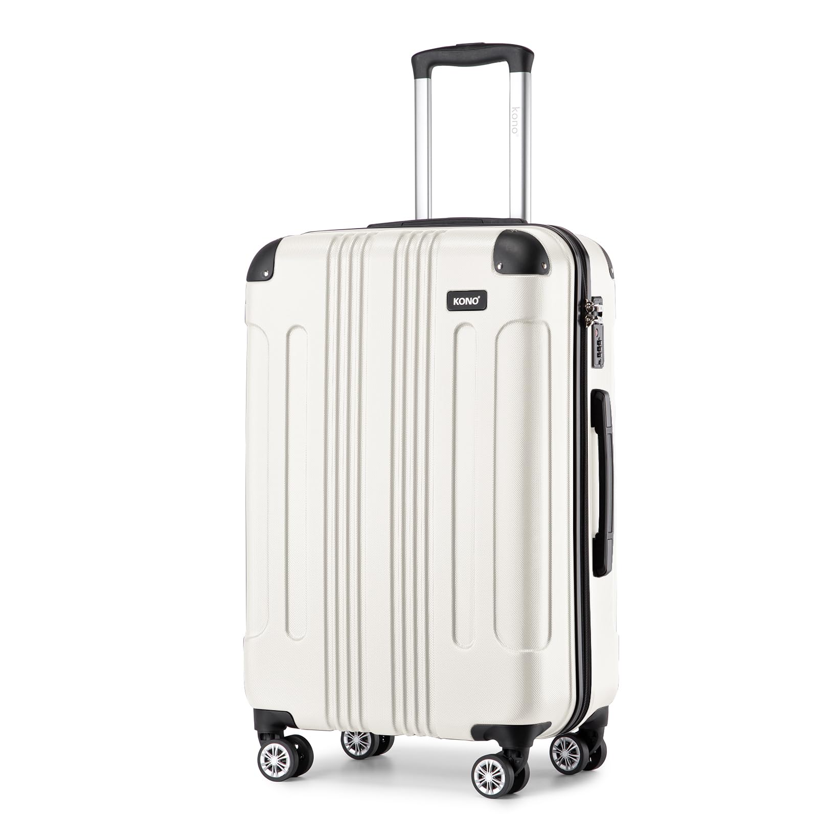 KONO Reisekoffer Leicht ABS Hartschale Trolley 65x42x26cm Koffer Beige | 65 L, 3.15 kg Leichtgewicht, 360° Doppelrollen, Teleskopgriff, Integriertes Zahlenschloss, Robustes ABS mit Eckenschutz