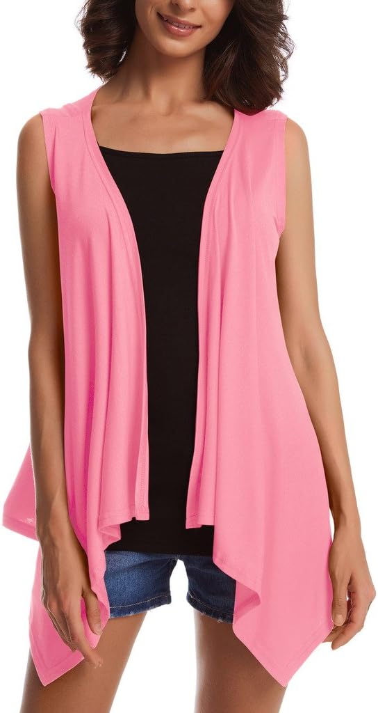 Womens Plus Size Drape Lightweight Sleeveless Open Front Cardigan Vest XXX-Large Pink