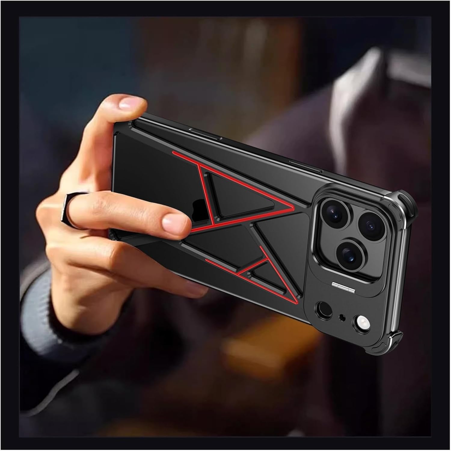 Metal Case for iPhone 17 Pro Max/17 Pro, Aluminum Alloy Frameless Protective Cover with Invisible Lens Kickstand, Shockproof Silicone Corners, Heat Dissipation Slim Design(Natural,17 Pro Max)