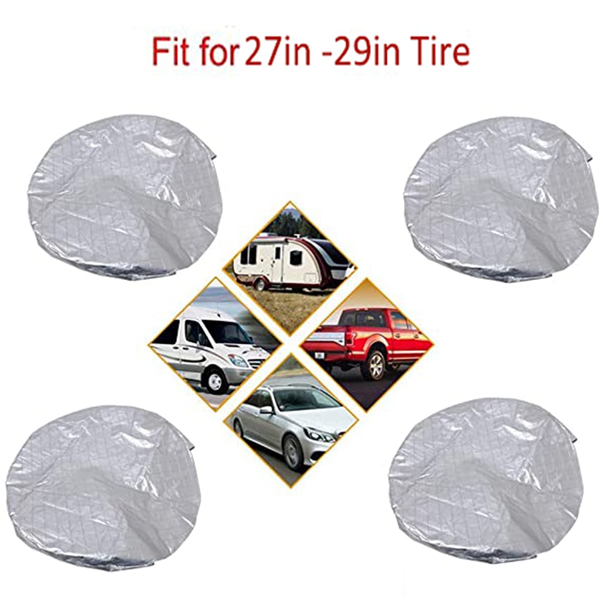 Reifenabdeckung - 4Pcs 27"-29" Reifentaschen-Ersatzradabdeckungen-Wohnwagen radabdeckung-Wasserdicht Aluminium-Film Reifentasche,Reifenschutz