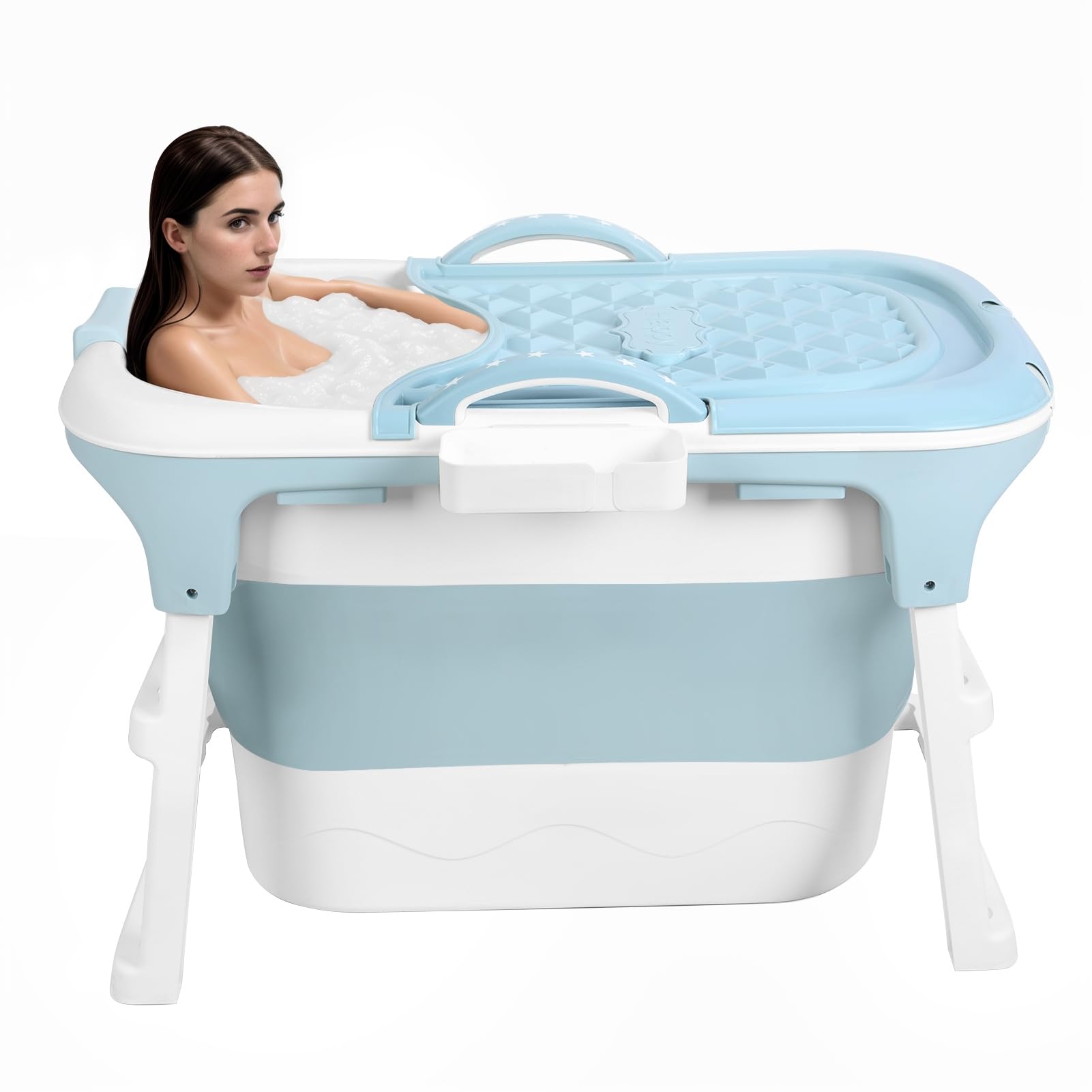 Portable Bathtub for Adult - 41" No Installation Effortless Foldable Bathtub for Bathroom, Collapsible Bathtub with Ergonomic Seat & Massage Roller, Freestanding bathtubs for Adults Blue