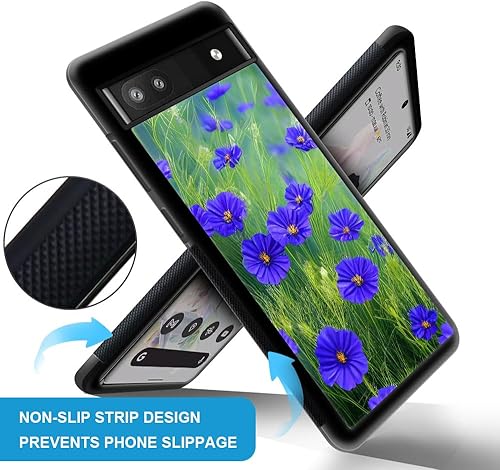 Miniatura 3 de CARLOCA Funda compatible con Google Pixel 6A, patrón de hierba de flores azules, ultra protección, a prueba de golpes, silicona suave, TPU
