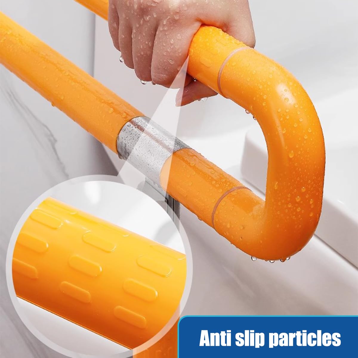 Barras de agarre para discapacitados, barra de seguridad abatible para inodoro con pata, agarre antideslizante, ayuda para ancianos, embarazadas, discapacitadas (tamaño: 70 x 60 cm, color: amarillo)