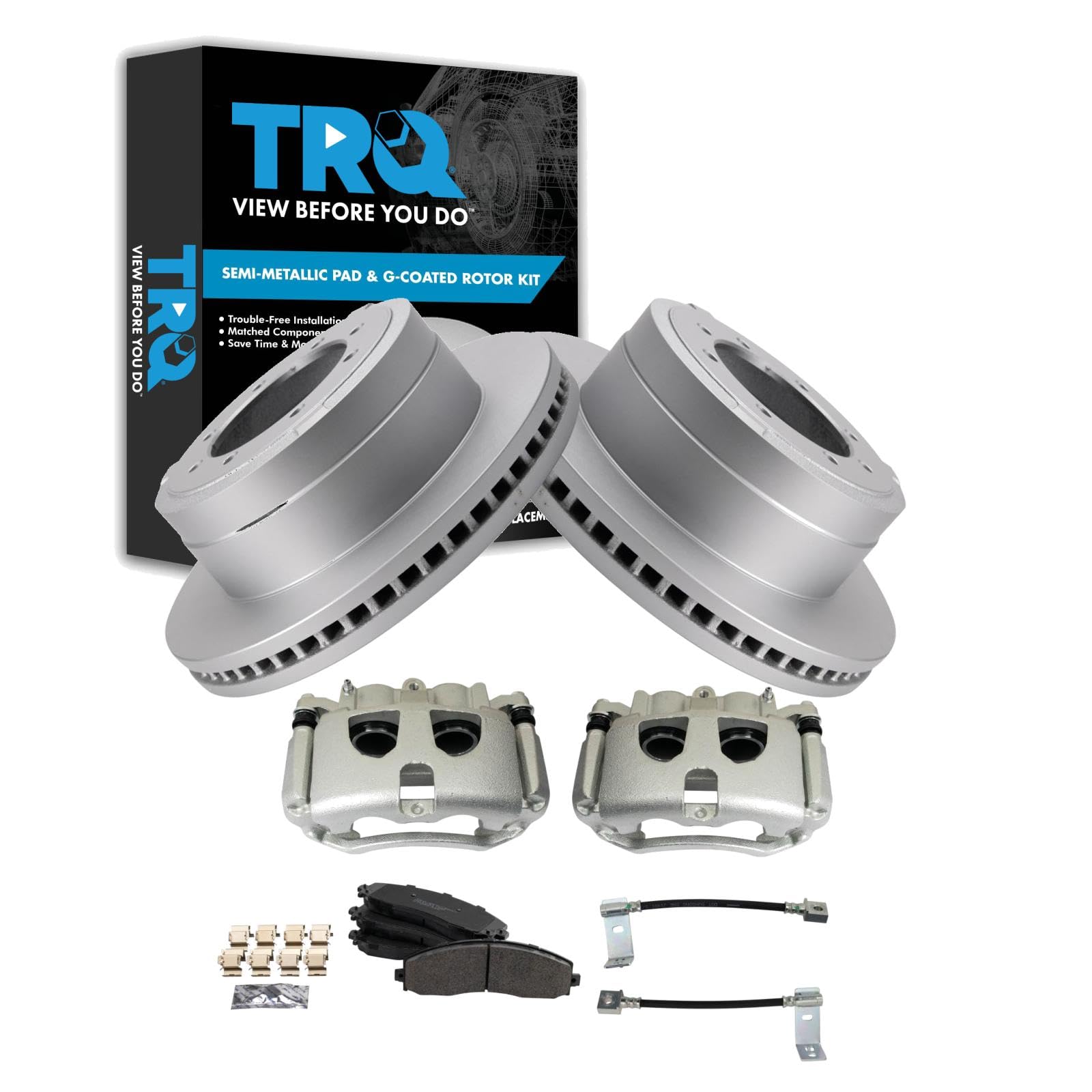 TRQ Brake Pad &amp; Rotor Kit Semi-Metallic Compatible with 2017-2019 Ford F-350 Super Duty