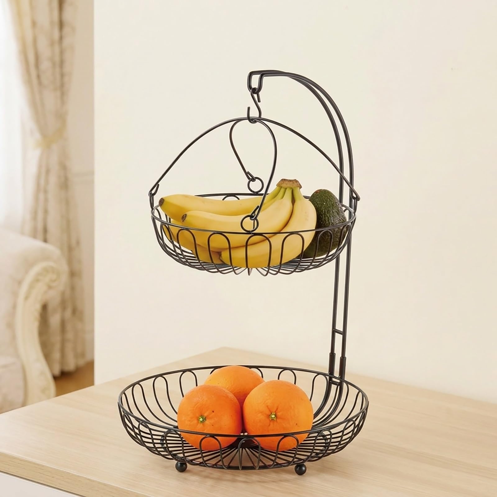 Panier à fruits à 2 niveaux et support oignons pour gain de place