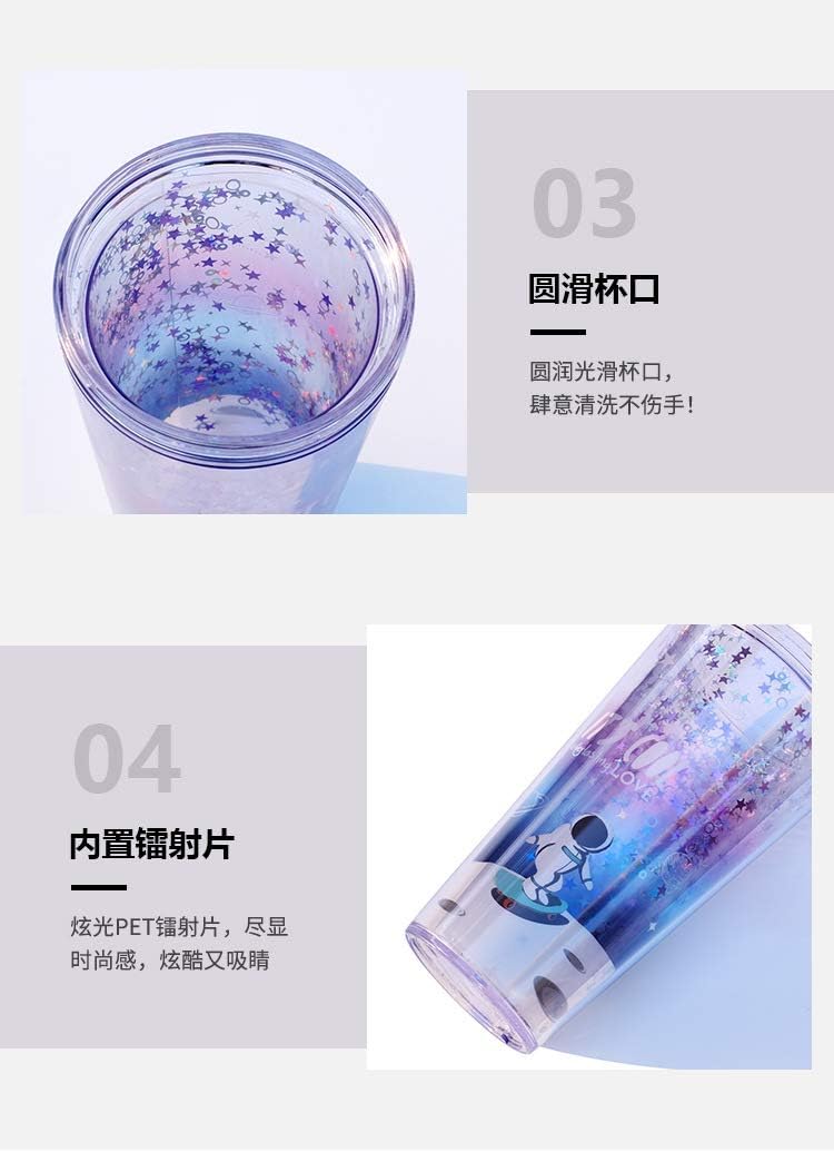 Astronaut Water Bottle with Straw Cartoon Space Travel Tumbler Ice Juice Milk Coffee Mug Reusable Plastic Party Cup Gift (astronaut, 420 ml)