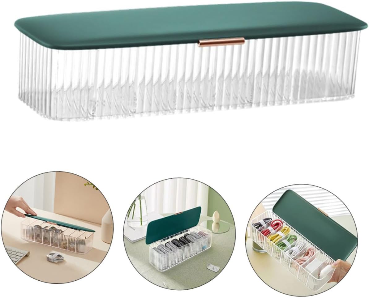 DOITOOL 4pcs Desktop Cable Storage Box with Cover Efficient Cord Organizer for Home Office and Travel Compact